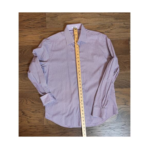Bugatchi Shaped Fit Button Down Long Sleeve Purple Check Dress Shirt - Picture 5 of 7
